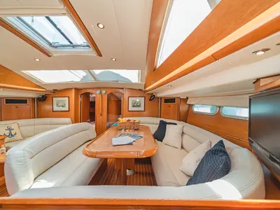 Salon of Veni, a Jeanneau Sun Odyssey 54DS sailboat at Athens, Greece