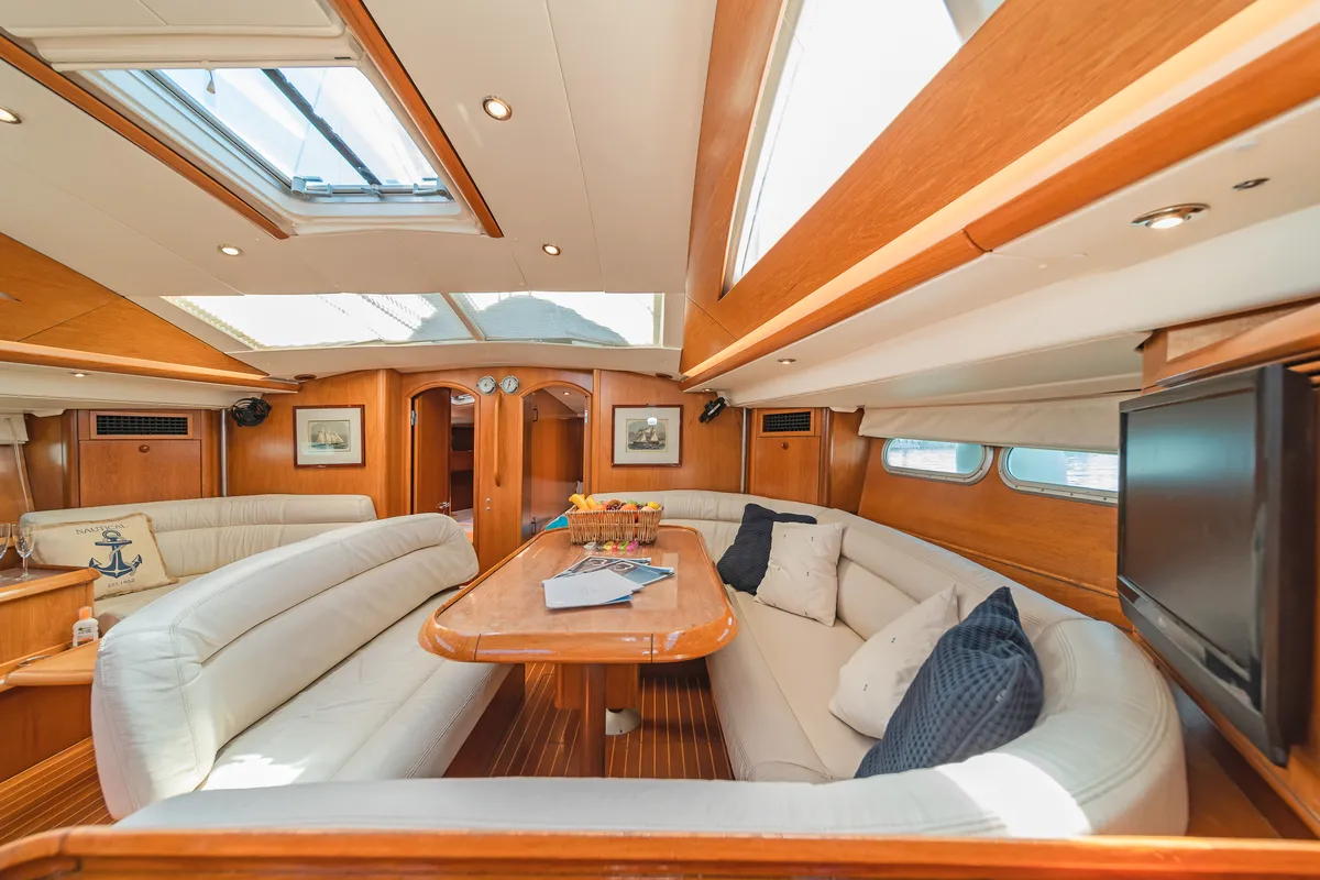Salon of Veni, a Jeanneau Sun Odyssey 54DS sailboat at Athens, Greece