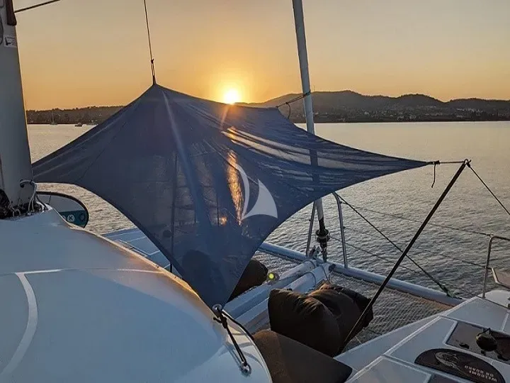 Deck of Aegeus, a Lagoon 51 catamaran at Athens, Greece
