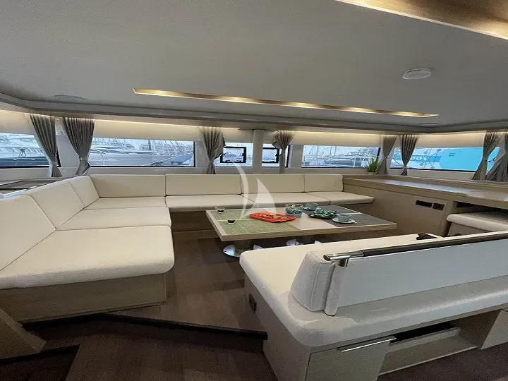 Salon of Aegeus, a Lagoon 51 catamaran at Athens, Greece