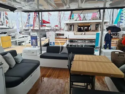 Deck of Aegeus, a Lagoon 51 catamaran at Athens, Greece