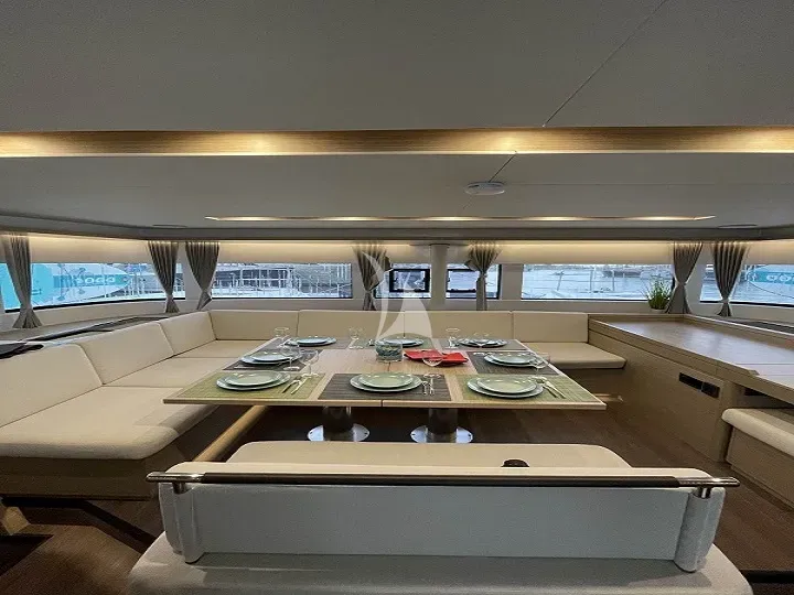 Salon of Aegeus, a Lagoon 51 catamaran at Athens, Greece