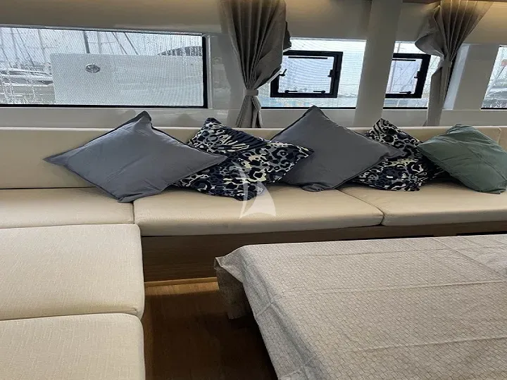Salon of Aegeus, a Lagoon 51 catamaran at Athens, Greece