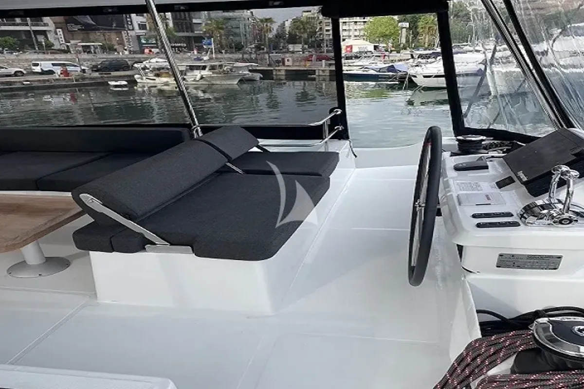 Cockpit of Aegeus, a Lagoon 51 catamaran at Athens, Greece