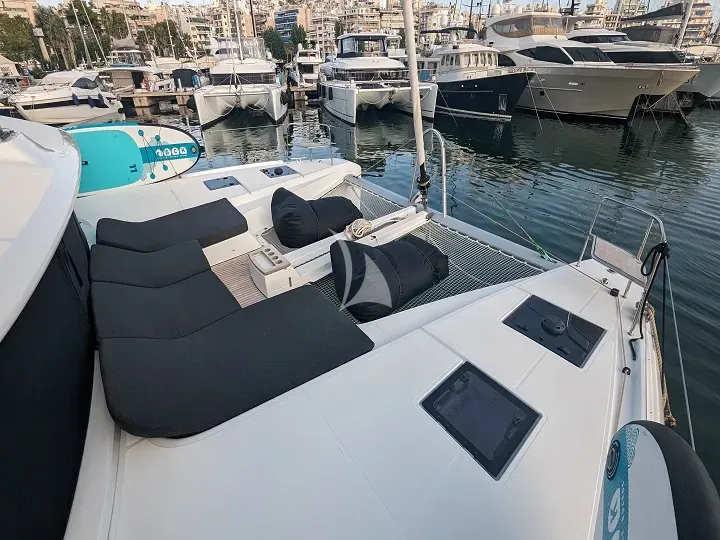 Deck of Aegeus, a Lagoon 51 catamaran at Athens, Greece