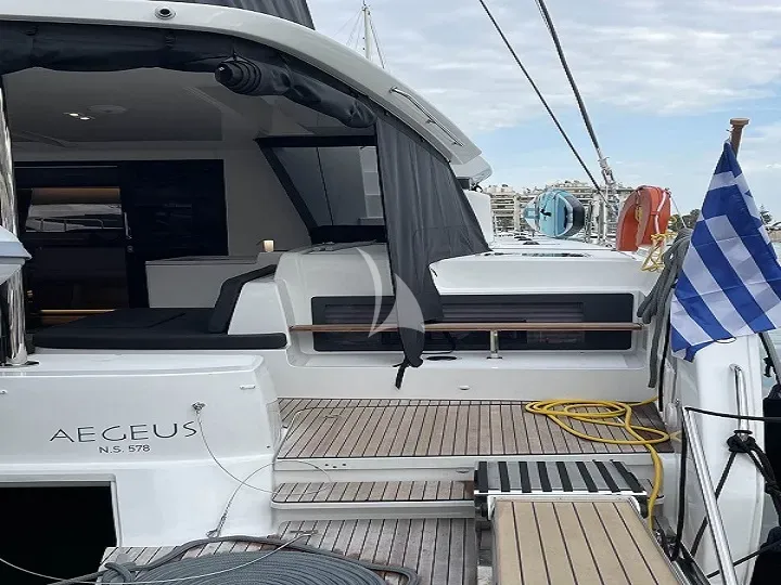 Deck of Aegeus, a Lagoon 51 catamaran at Athens, Greece