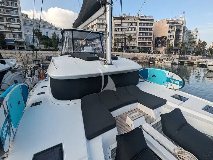 Deck of Aegeus, a Lagoon 51 catamaran at Athens, Greece