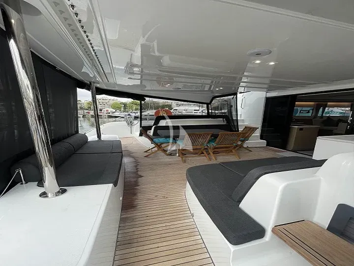 Deck of Aegeus, a Lagoon 51 catamaran at Athens, Greece