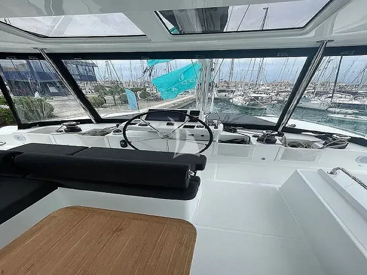 Cockpit of Aegeus, a Lagoon 51 catamaran at Athens, Greece