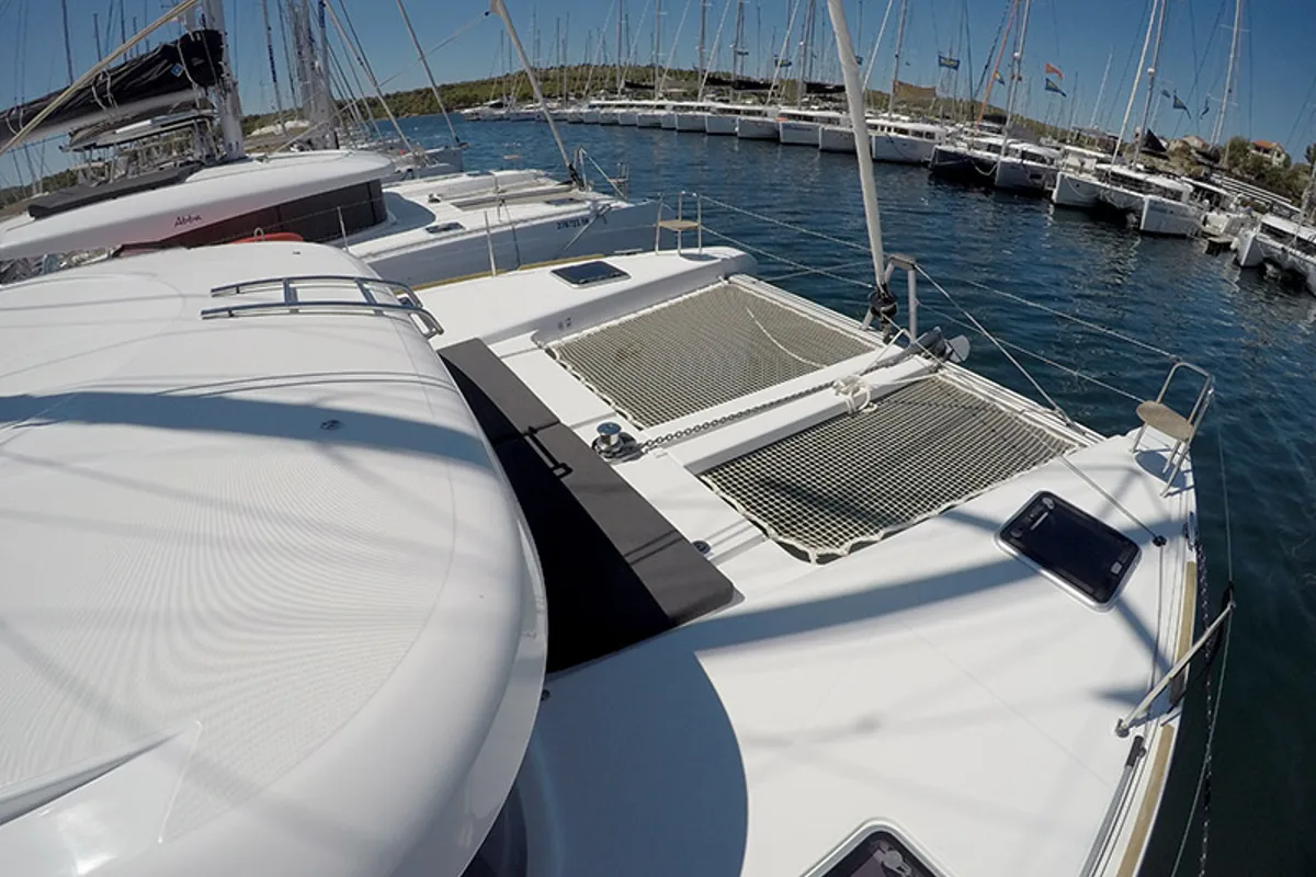 Deck of Tom Cat, a Lagoon 40 catamaran at Grad Šibenik, Croatia