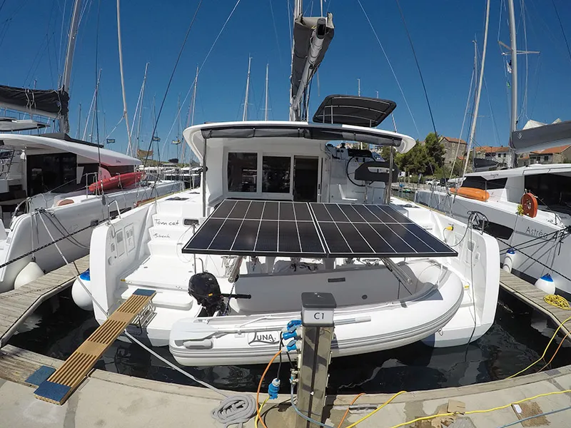 Exterior view of Tom Cat, a Lagoon 40 catamaran at Grad Šibenik, Croatia