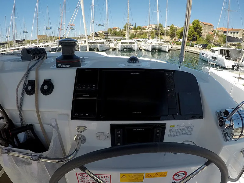 Cockpit of Tom Cat, a Lagoon 40 catamaran at Grad Šibenik, Croatia