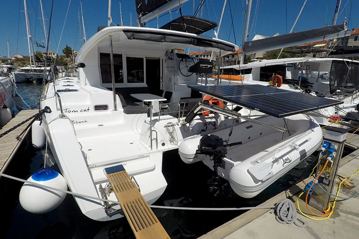 Exterior view of Tom Cat, a Lagoon 40 catamaran at Grad Šibenik, Croatia