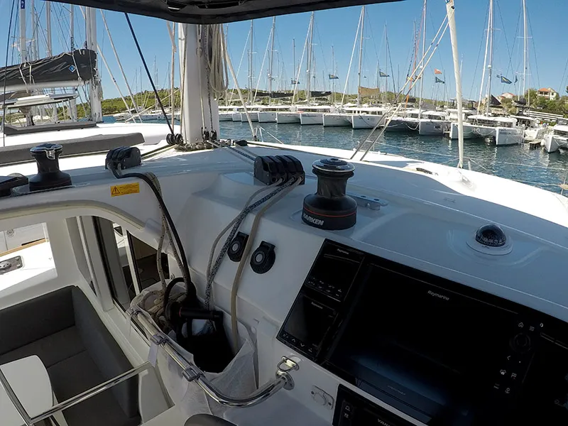 Cockpit of Tom Cat, a Lagoon 40 catamaran at Grad Šibenik, Croatia