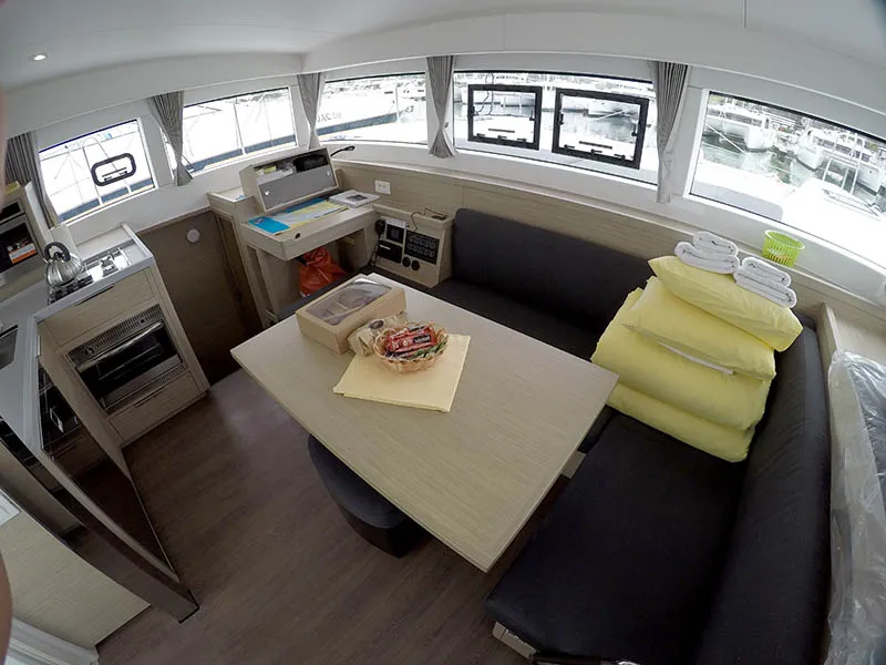 Salon of Tom Cat, a Lagoon 40 catamaran at Grad Šibenik, Croatia