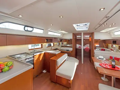 Salon of Calypso, a Beneteau Oceanis 51.1 sailboat at Municipal Unit of Lefkada, Greece