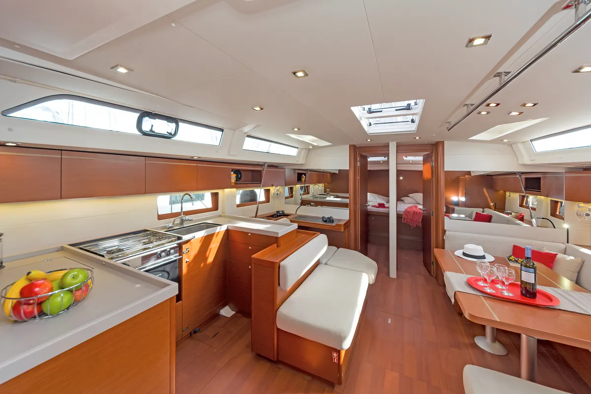 Salon of Calypso, a Beneteau Oceanis 51.1 sailboat at Municipal Unit of Lefkada, Greece