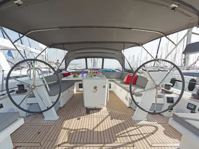 Cockpit of Calypso, a Beneteau Oceanis 51.1 sailboat at Municipal Unit of Lefkada, Greece