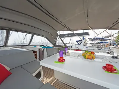 Deck of Calypso, a Beneteau Oceanis 51.1 sailboat at Municipal Unit of Lefkada, Greece