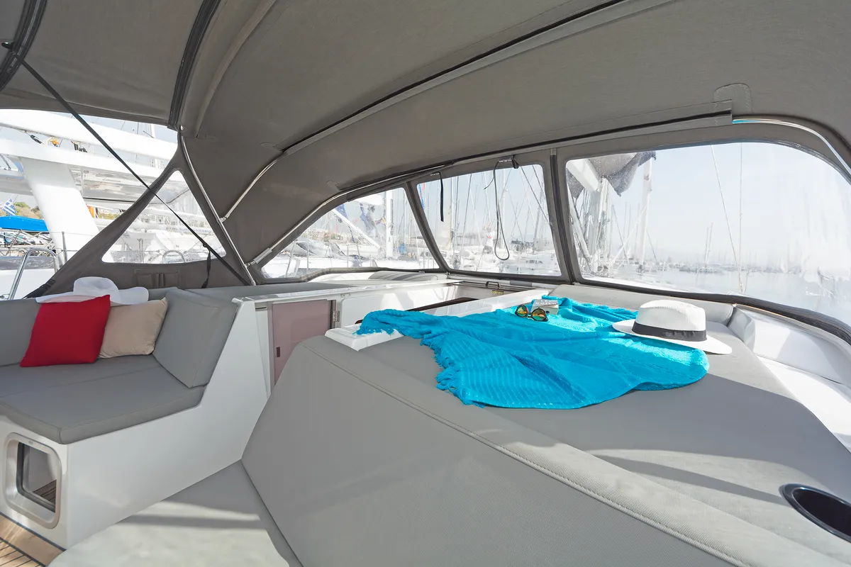 Deck of Calypso, a Beneteau Oceanis 51.1 sailboat at Municipal Unit of Lefkada, Greece