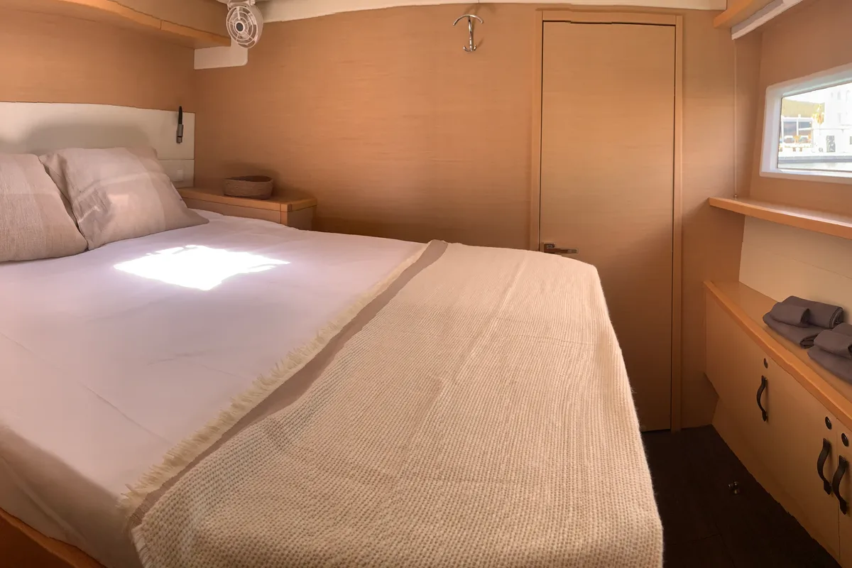 Cabin on Lagoon 52, a catamaran at Santa Eulària des Riu, Spain