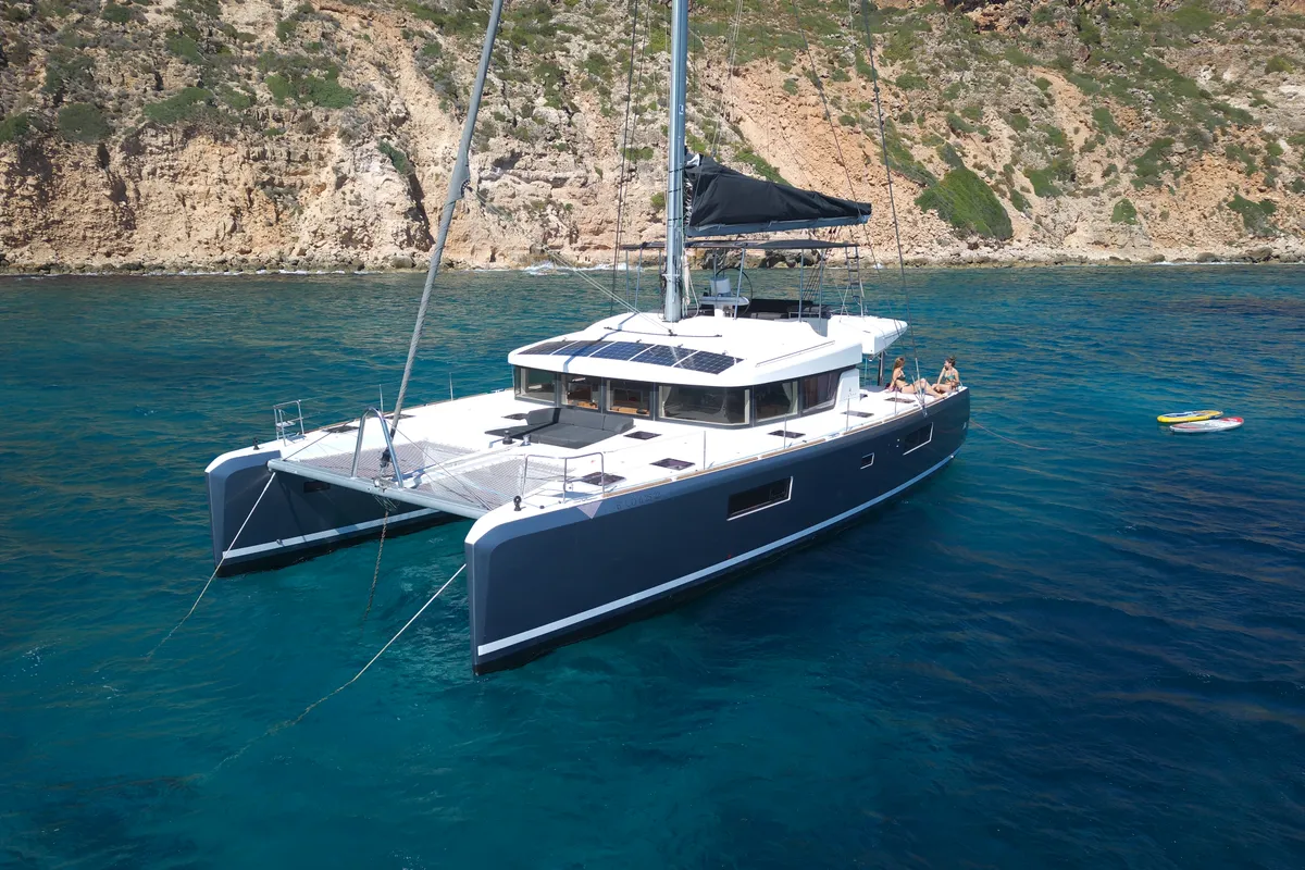 Exterior view of Lagoon 52, a catamaran at Santa Eulària des Riu, Spain