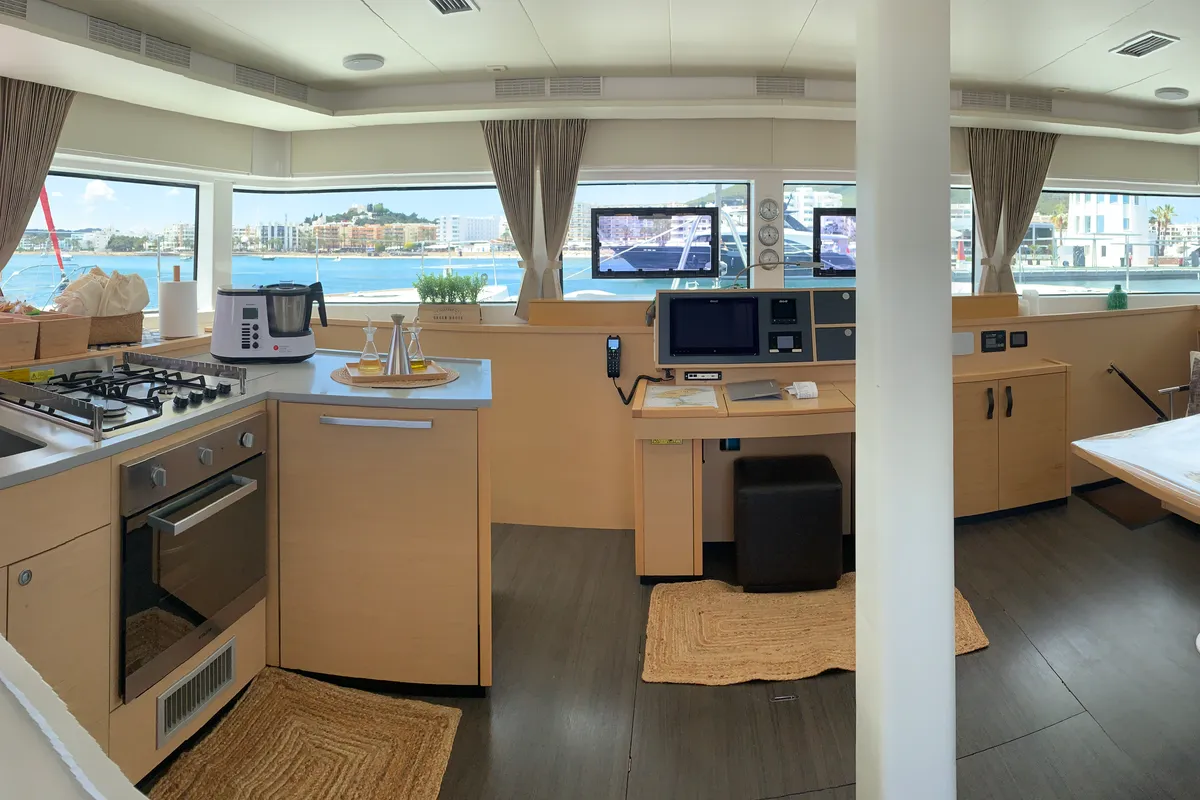 Salon of Lagoon 52, a catamaran at Santa Eulària des Riu, Spain