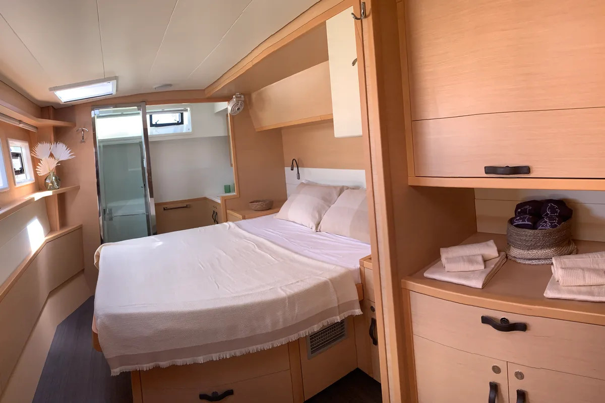 Cabin on Lagoon 52, a catamaran at Santa Eulària des Riu, Spain