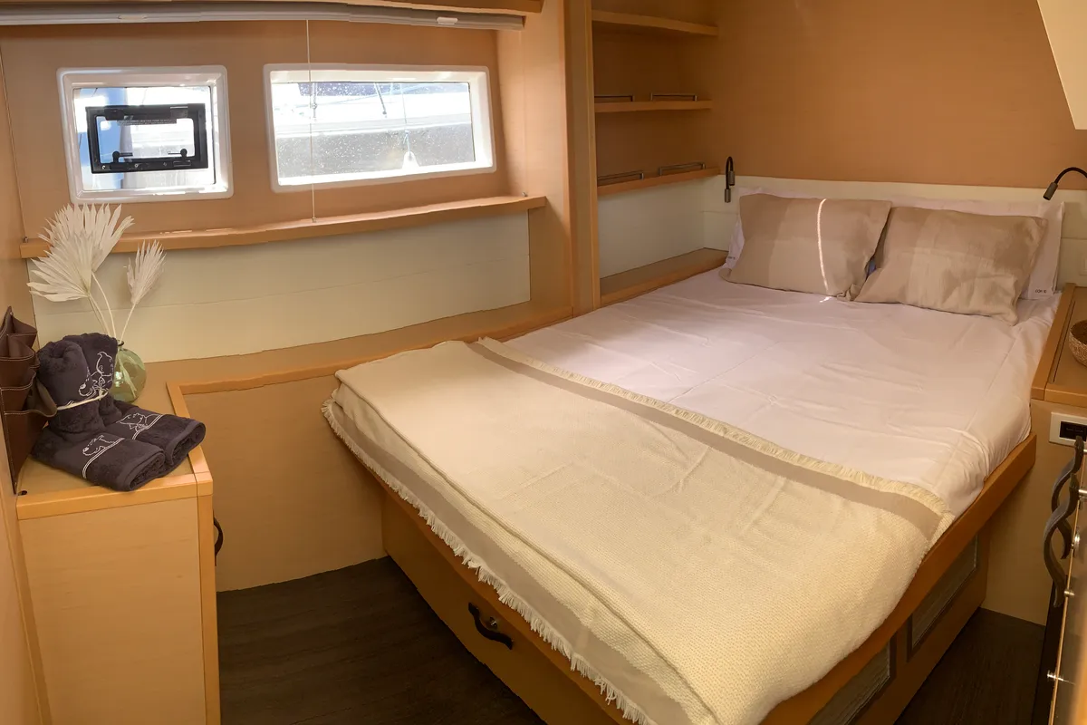 Cabin on Lagoon 52, a catamaran at Santa Eulària des Riu, Spain