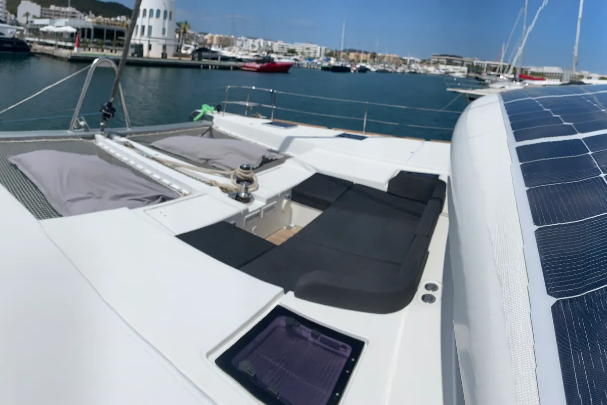 Deck of Lagoon 52, a catamaran at Santa Eulària des Riu, Spain