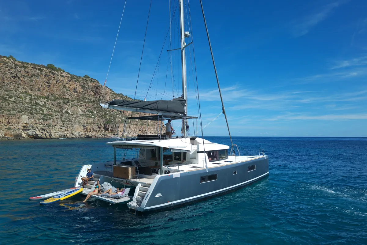 Exterior view of Lagoon 52, a catamaran at Santa Eulària des Riu, Spain
