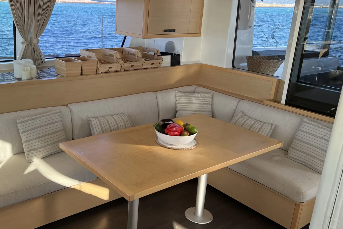 Salon of Lagoon 52, a catamaran at Santa Eulària des Riu, Spain