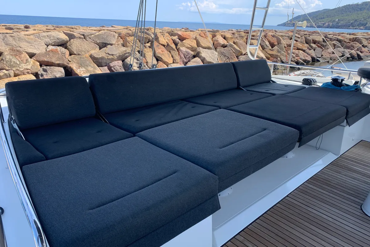 Deck of Lagoon 52, a catamaran at Santa Eulària des Riu, Spain