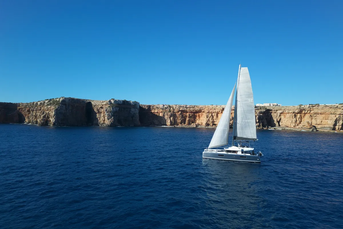 Exterior view of Lagoon 52, a catamaran at Santa Eulària des Riu, Spain