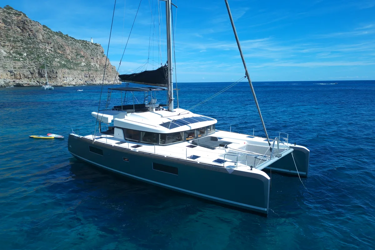 Exterior view of Lagoon 52, a catamaran at Santa Eulària des Riu, Spain