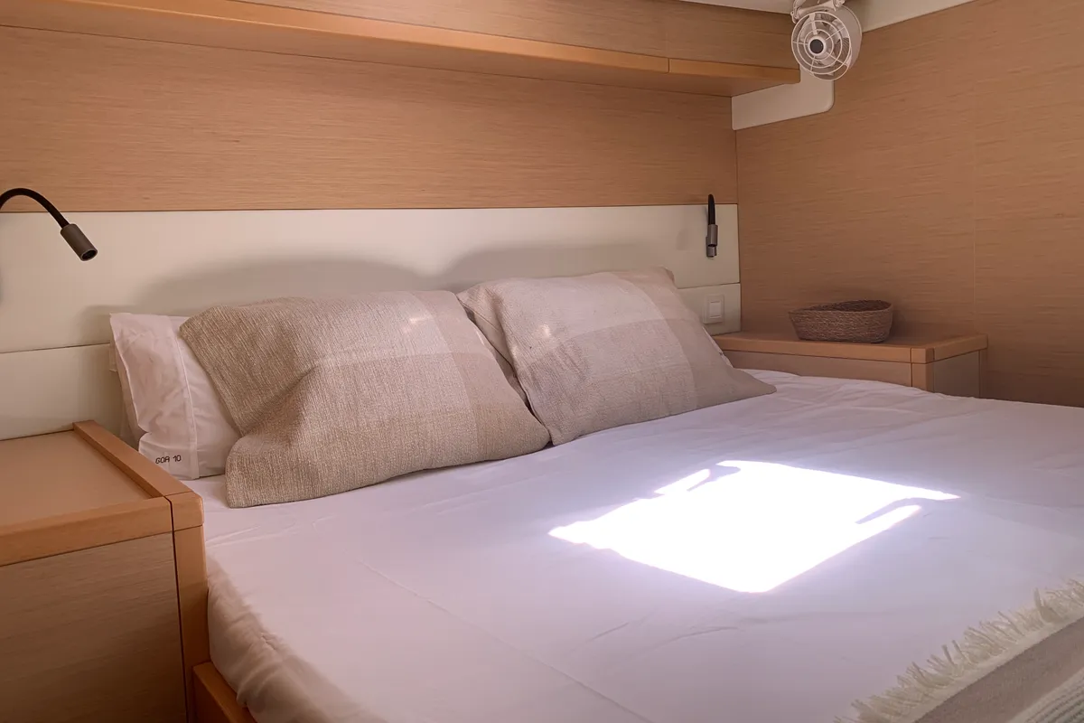 Cabin on Lagoon 52, a catamaran at Santa Eulària des Riu, Spain