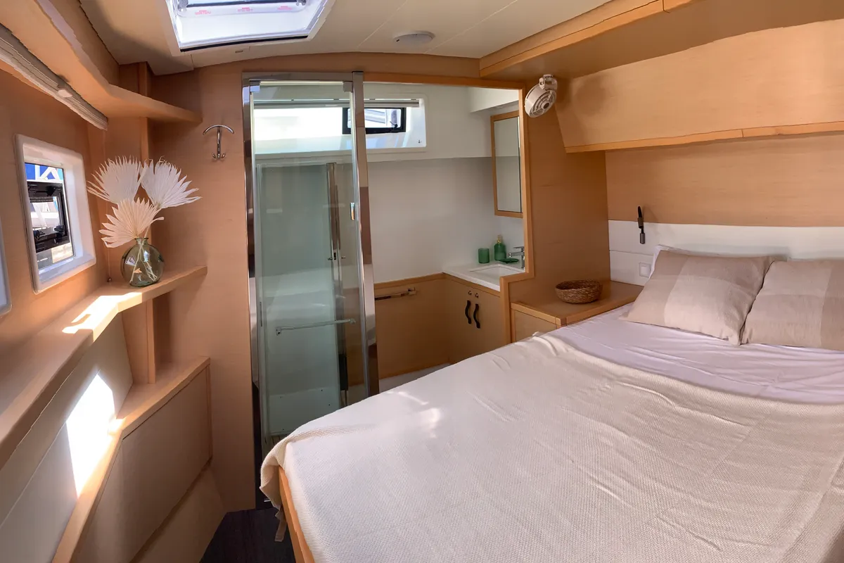 Cabin on Lagoon 52, a catamaran at Santa Eulària des Riu, Spain
