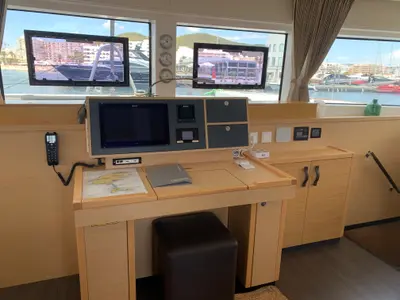 Cockpit of Lagoon 52, a catamaran at Santa Eulària des Riu, Spain