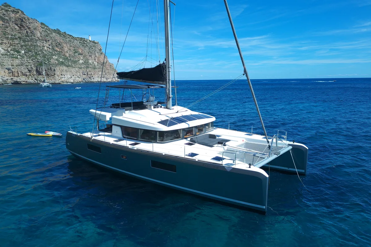 Exterior view of Lagoon 52, a catamaran at Santa Eulària des Riu, Spain