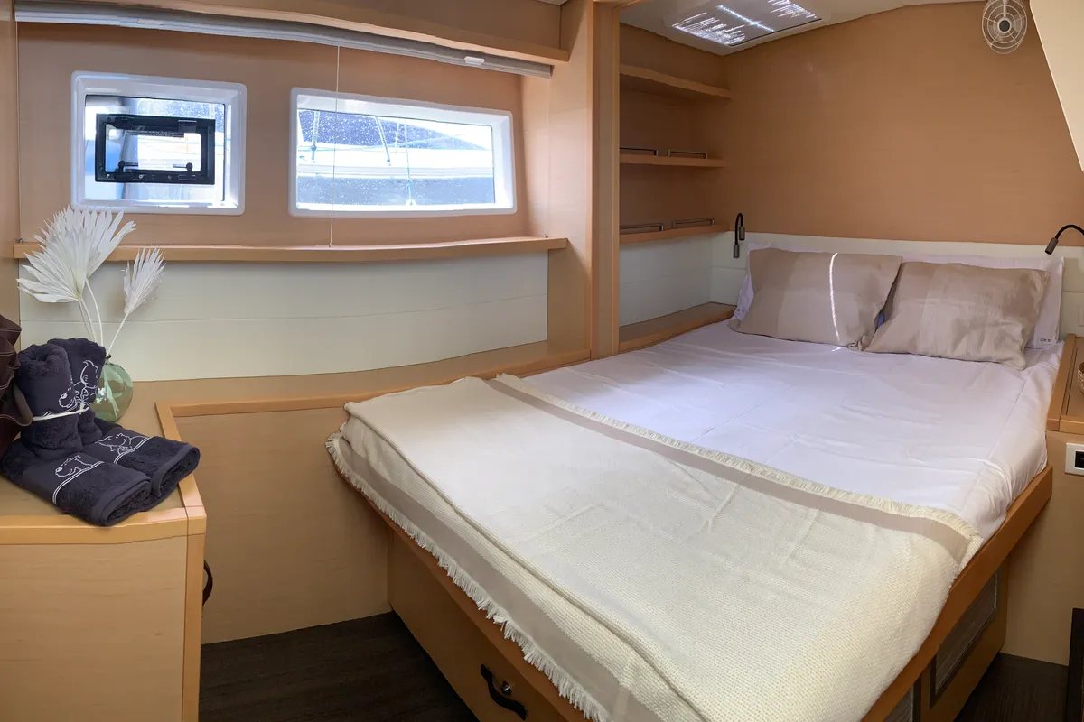 Cabin on Lagoon 52, a catamaran at Santa Eulària des Riu, Spain