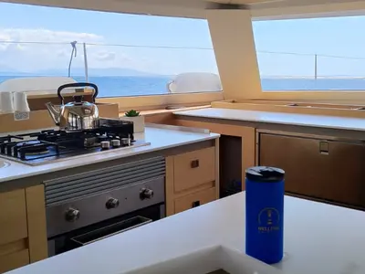 Galley of My Precious ''E'', a Fountaine Pajot Aura 51 catamaran at Municipal Unit of Ellomenos, Greece