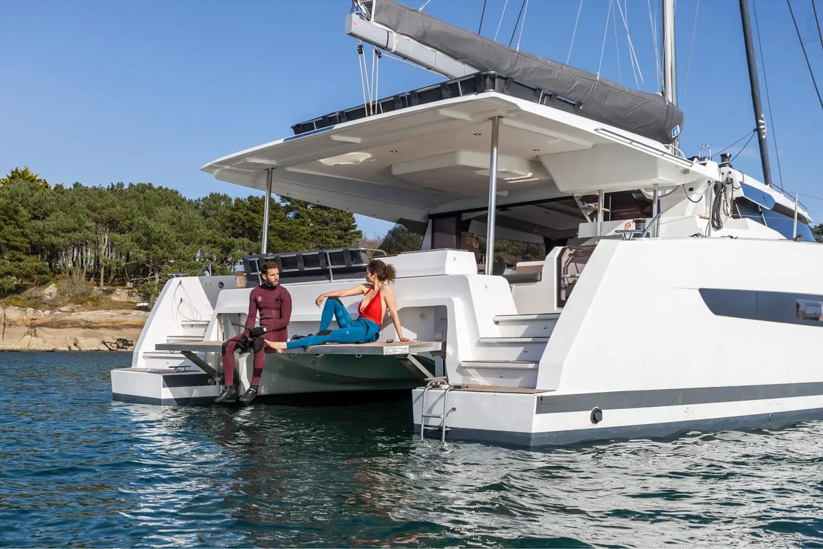Exterior view of My Precious ''E'', a Fountaine Pajot Aura 51 catamaran at Municipal Unit of Ellomenos, Greece