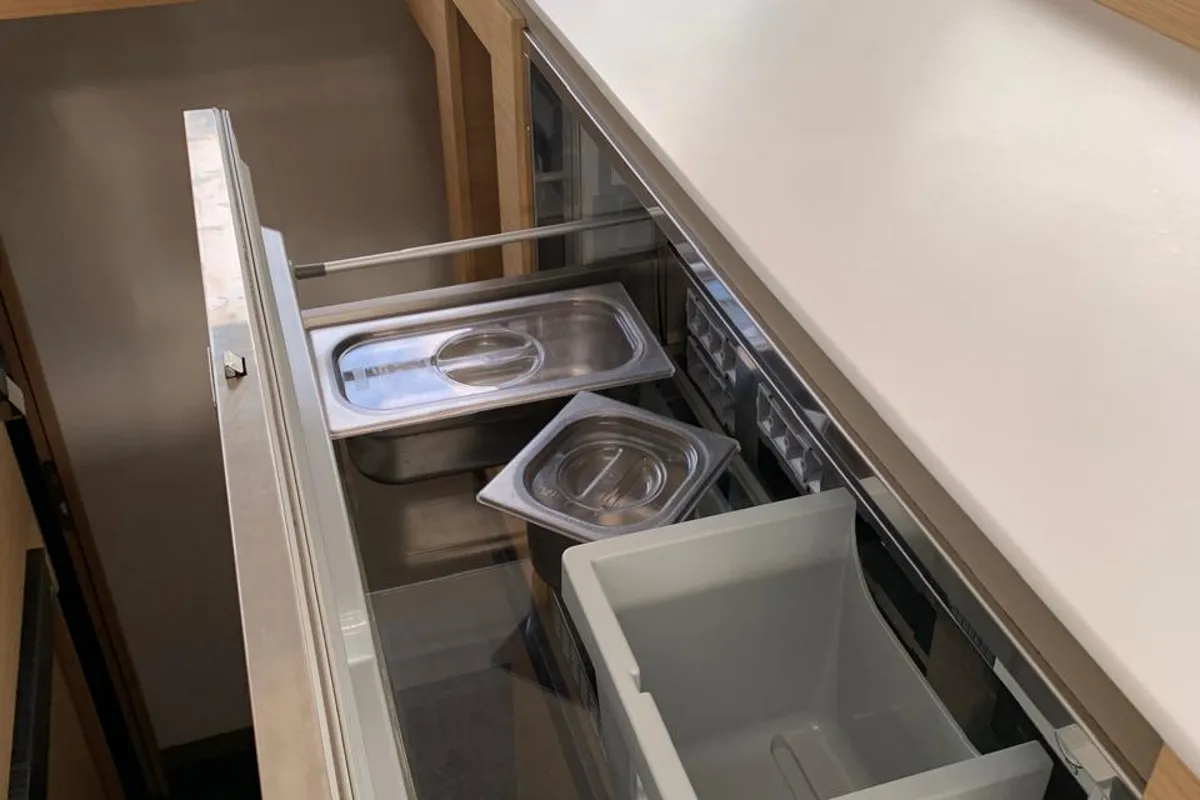 Galley of My Precious ''E'', a Fountaine Pajot Aura 51 catamaran at Municipal Unit of Ellomenos, Greece