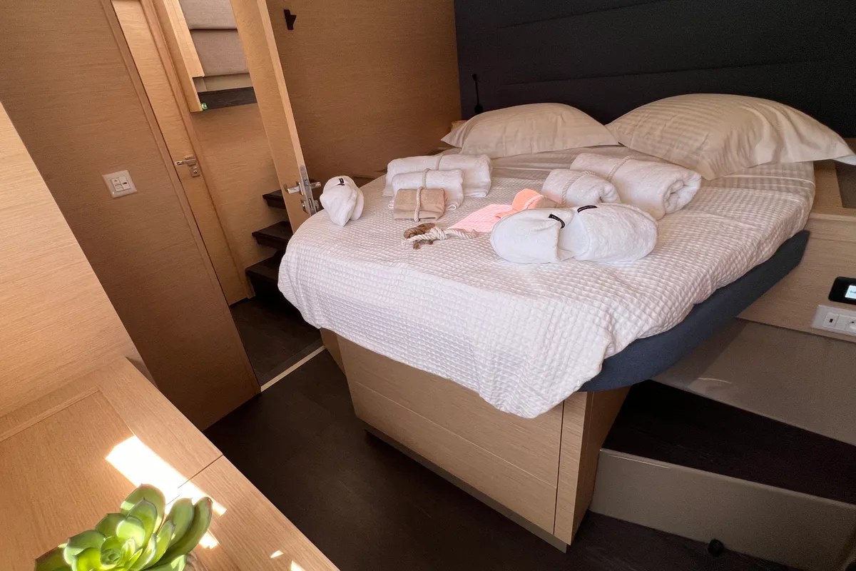 Cabin on My Precious ''E'', a Fountaine Pajot Aura 51 catamaran at Municipal Unit of Ellomenos, Greece