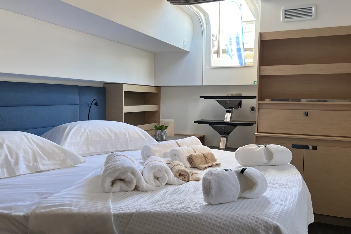 Cabin on My Precious ''E'', a Fountaine Pajot Aura 51 catamaran at Municipal Unit of Ellomenos, Greece