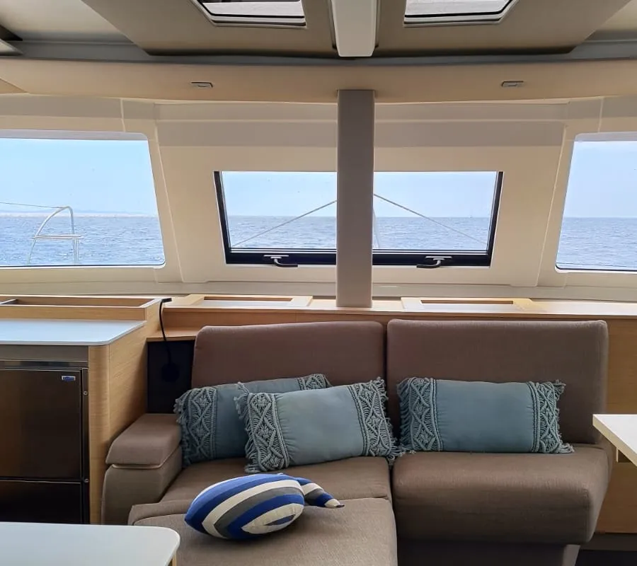 Salon of My Precious ''E'', a Fountaine Pajot Aura 51 catamaran at Municipal Unit of Ellomenos, Greece