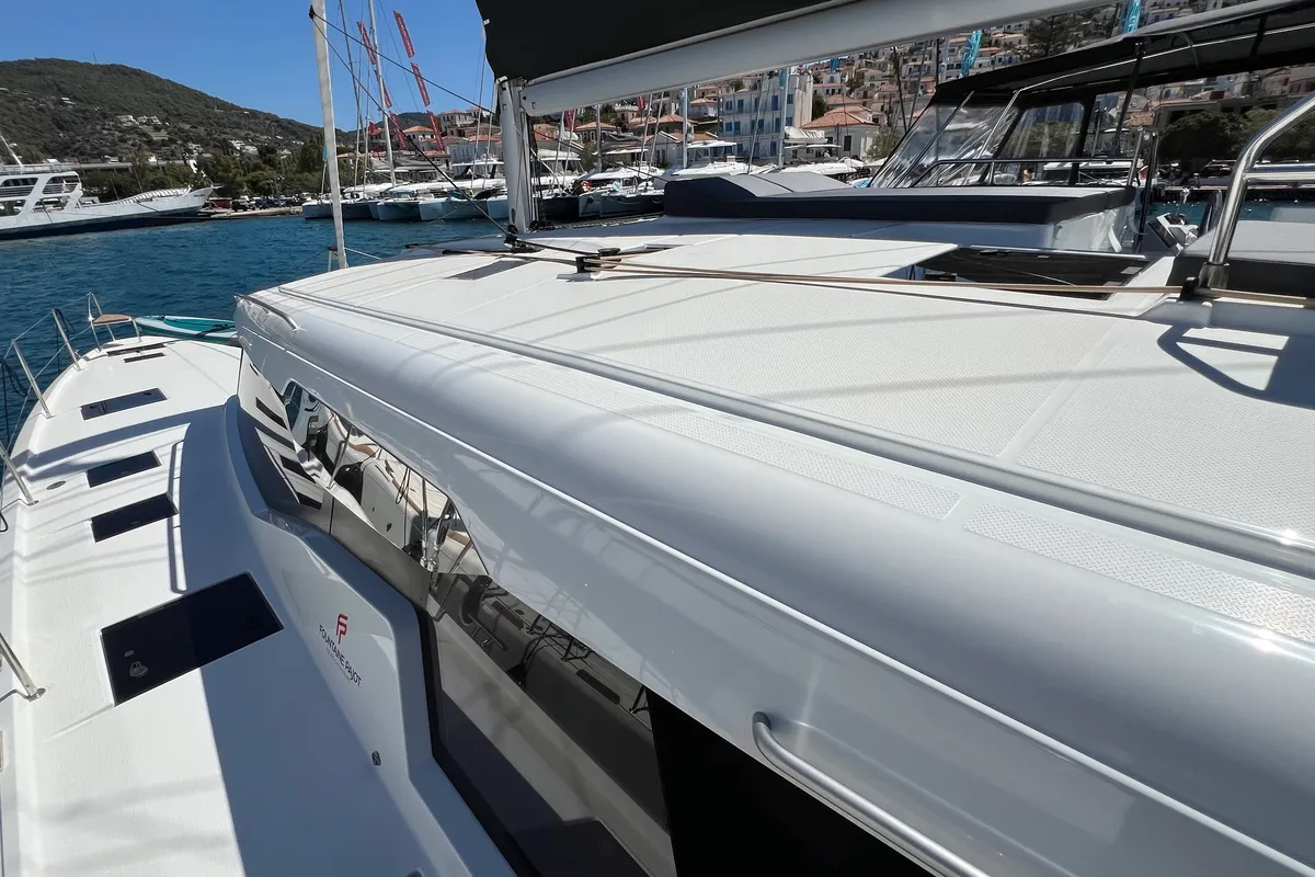 Exterior view of My Precious ''E'', a Fountaine Pajot Aura 51 catamaran at Municipal Unit of Ellomenos, Greece