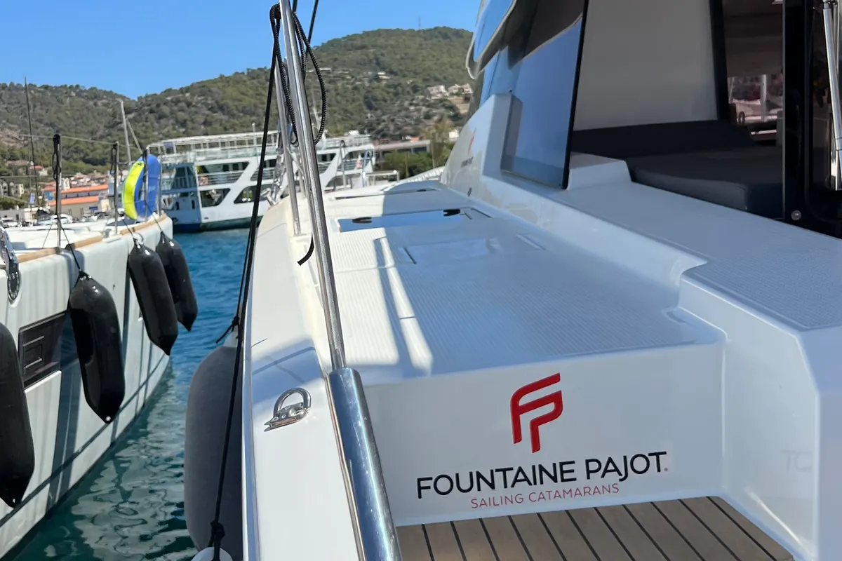 Exterior view of My Precious ''E'', a Fountaine Pajot Aura 51 catamaran at Municipal Unit of Ellomenos, Greece