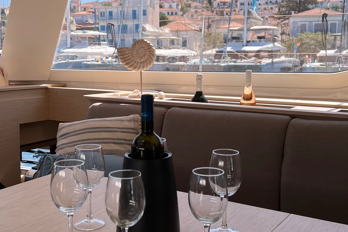 Salon of My Precious ''E'', a Fountaine Pajot Aura 51 catamaran at Municipal Unit of Ellomenos, Greece