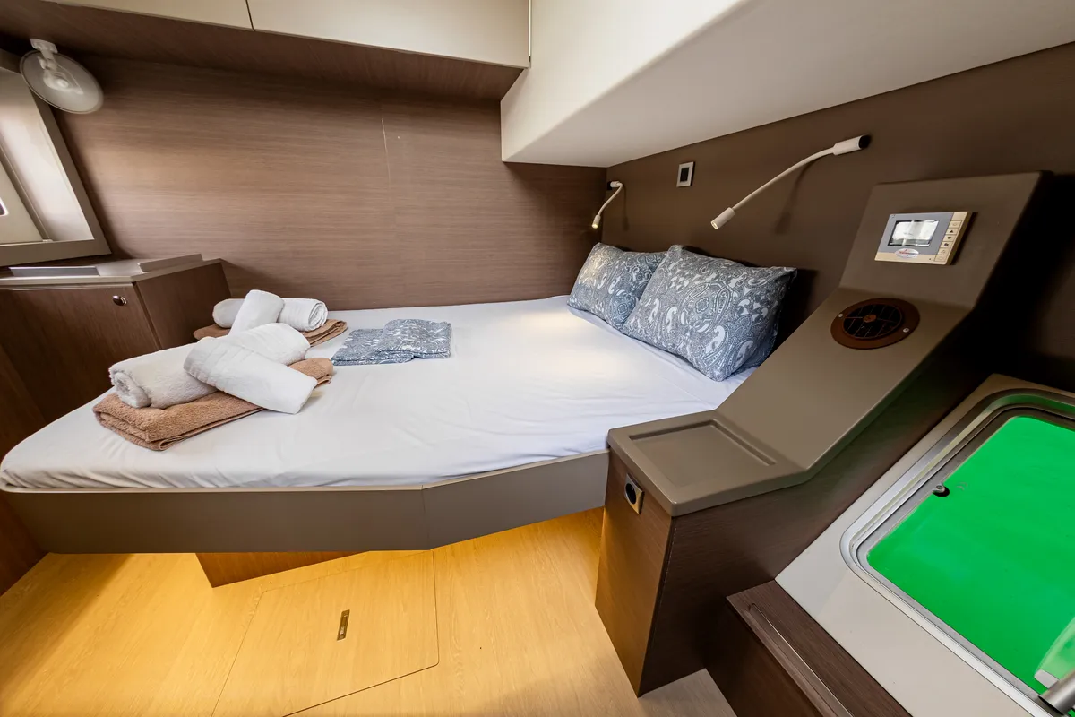 Cabin on Calypso, a Bali 4.8 catamaran at Lefkada, Greece
